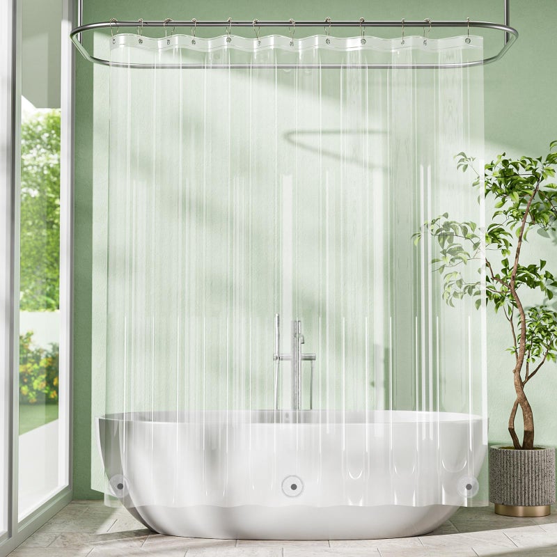 Amazer Long Shower Curtain Liner with Magnets, 72 x 78 Plastic Clear Shower Liner PEVA Waterproof Medium Weight Inside Shower Curtains Liner for Bathroom with Rustproof Grommets - Image 1